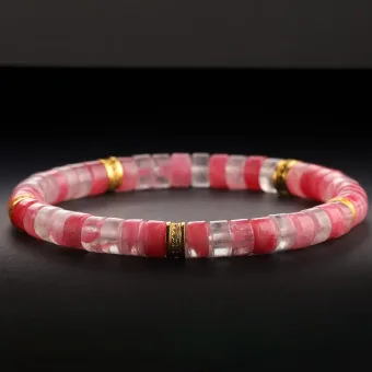 Schön Farbverlauf Rosa Kirschblüte Handgefertigt Natürlicher Kristall Armbänder Brautaccessoires 2026