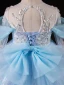 High-end Sky Blue Sequins Beading Pearl Birthday Flower Girl Dresses 2023 Ball Gown Scoop Neck Short Sleeve Backless Bow Floor-Length / Long
