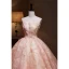 High-end Blushing Pink Flower Prom Dresses 2023 Ball Gown Strapless Sleeveless Backless Court Train Prom Formal Dresses
