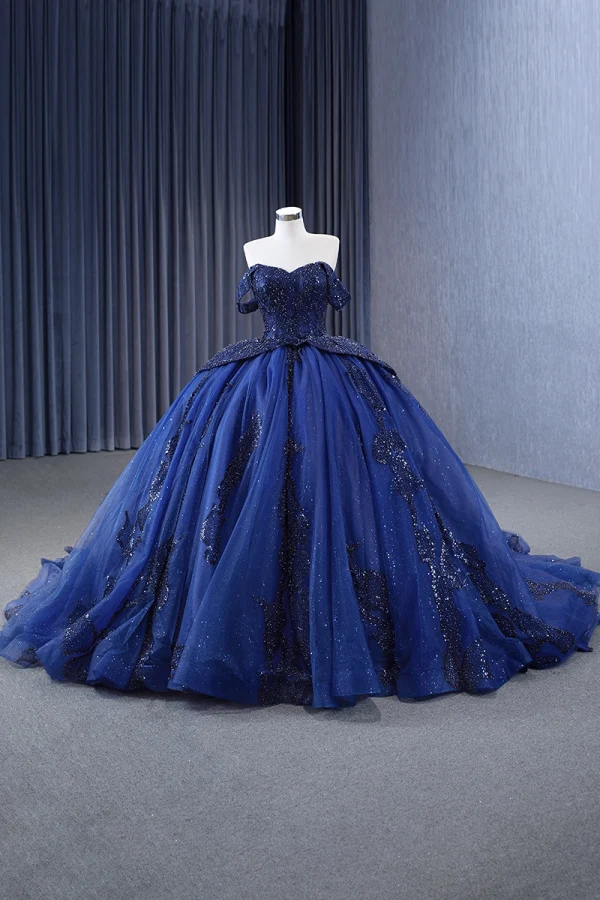 Vintage / Originale Haut de Gamme Bleu Marine Perlage Fait main Perle Paillettes Robe De Bal 2023 Robe Boule Col Haut Sans Manches Dos Nu Chapel Train Promo Robe De Ceremonie