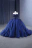 Vintage / Originale Haut de Gamme Bleu Marine Perlage Fait main Perle Paillettes Robe De Bal 2023 Robe Boule Col Haut Sans Manches Dos Nu Chapel Train Promo Robe De Ceremonie