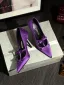 High-end Purple Rhinestone Bow Prom Pumps 2025 Leather 10 cm Stiletto Heels Pointed Toe Pumps High Heels