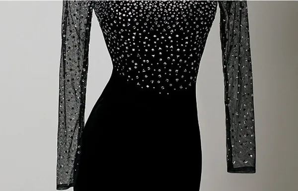 Sexy Black Sequins Evening Dresses 2026 Trumpet / Mermaid V-Neck Long Sleeve Floor-Length / Long Formal Dresses