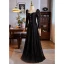 Elegant Black Winter Lace Prom Dresses 2024 A-Line / Princess Square Neckline Rhinestone Long Sleeve Backless Floor-Length / Long Prom Formal Dresses