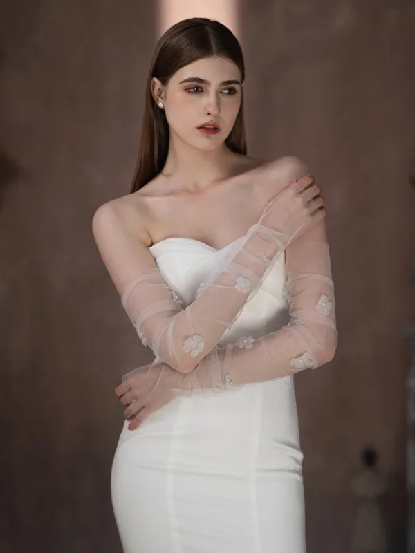 Élégant Blanche Appliques La Mariée Mariage Gants Mariage 2025 Tulle