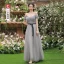 Modest / Simple Grey Bridesmaid Dresses 2022 A-Line / Princess Short Sleeve Backless Sash Bow Floor-Length / Long Bridesmaid Dresses