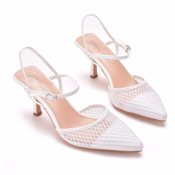 Modest / Simple White Casual Pierced Womens Sandals 2022 7 cm Stiletto Heels Pointed Toe Sandals High Heels