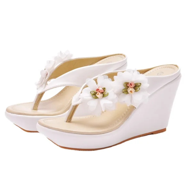 Bohemia White Appliques Outdoor / Garden Womens Sandals 2023 10 cm Wedges Open / Peep Toe Sandals