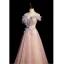 Charmant Dunkel Rosa Glanz Pailletten Ballkleider 2022 A Linie Off Shoulder Applikationen Kurze Ärmel Rückenfreies Lange Ball Festliche Kleider