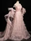 Chic / Beautiful Blushing Pink Sequins Tassel Prom Dresses 2024 A-Line / Princess Off-The-Shoulder Sleeveless Backless Floor-Length / Long Prom Formal Dresses