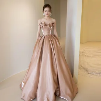 Elegant Blushing Pink Satin Prom Dresses 2025 Ball Gown Strapless Bow Sleeveless Backless Floor Length Long Formal Dresses