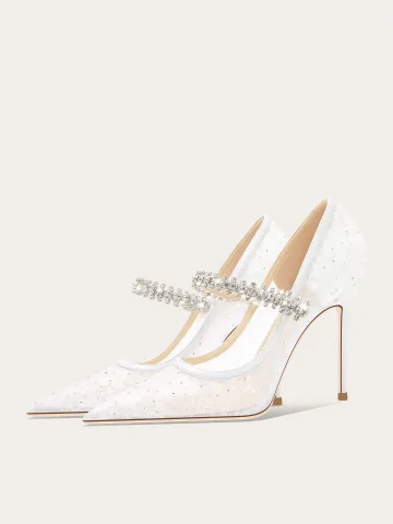 Élégant Blanche Faux Diamant Paillettes Chaussure De Mariée 2025 10 Cm Talons Aiguilles À Bout Pointu Mariage Talons Hauts