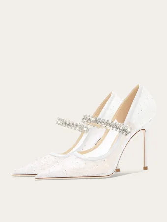 Elegant White Rhinestone Sequins Wedding Shoes 2025 10 Cm Stiletto Heels Pointed Toe Wedding High Heels