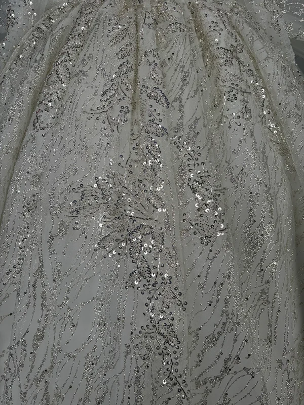 Scintillantes Blanche Perlage Glitter Paillettes Robe De Mariée 2024 Robe Boule Encolure Carrée Manches Longues Dos Nu Longue Mariage