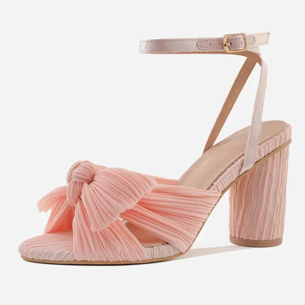Sexy Gold Street Wear Bow Womens Sandals 2022 Ankle Strap 10 cm Thick Heels Open / Peep Toe Sandals High Heels