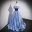 Elegant Sky Blue Satin Prom Dresses 2023 A-Line / Princess Strapless Sleeveless Backless Floor-Length / Long Prom Formal Dresses