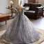 Bling Bling Grey Beading Lace Flower Sequins Birthday Flower Girl Dresses 2024 Ball Gown Scoop Neck Puffy Short Sleeve Backless Floor-Length / Long
