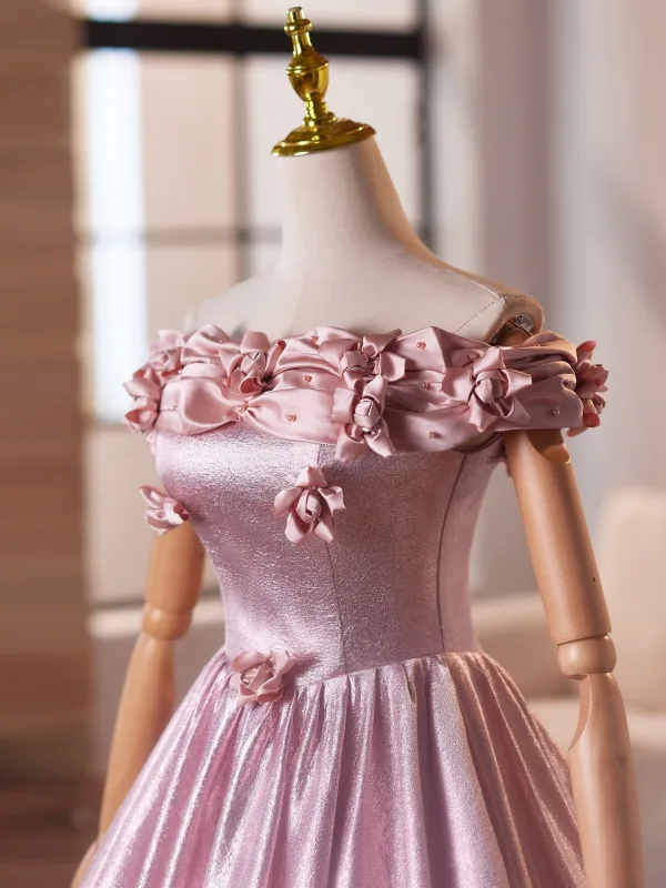 Chic / Belle Rose Bonbon Appliques Robe De Bal 2025 Princesse De l'épaule Manches Courtes Dos Nu Longue Robe De Ceremonie