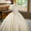 Elegant Ivory Pearl Rhinestone Birthday Flower Girl Dresses 2025 Ball Gown Scoop Neck Puffy Short Sleeve Floor-Length / Long