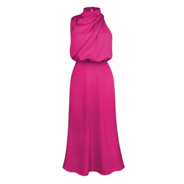 Fashion Beige Street Wear Holiday Women Dresses 2023 High Neck Tea-length Womens Clothing