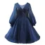 Vintage / Retro Navy Blue Beading Sequins Glitter Short Prom Dresses 2024 A-Line / Princess Scoop Neck Long Sleeve Backless Formal Dresses