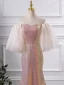 Scintillantes Rougissant Rose Glitter Paillettes Robe De Soirée 2024 De l'épaule Trompette / Sirène Manches Courtes Dos Nu Longue Soirée Robe De Ceremonie