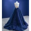 High-end Ocean Blue Rhinestone Ruffle Prom Dresses 2022 Ball Gown One-Shoulder Sleeveless Backless Floor-Length / Long Prom Formal Dresses