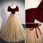 Classic Burgundy Star Sequins Formal Dresses 2022 Ball Gown Square Neckline Suede Short Sleeve Backless Bow Floor-Length / Long Prom Prom Dresses