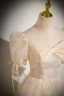 Élégant Champagne Paillettes Robe De Bal 2024 Robe Boule Encolure Carrée Manches Courtes Dos Nu Longue Promo Robe De Ceremonie