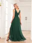 Simple Bleu Marine Fendue devant Robe De Bal 2024 Princesse Chiffon V-Cou Sans Manches Dos Nu Longue Promo Robe De Ceremonie
