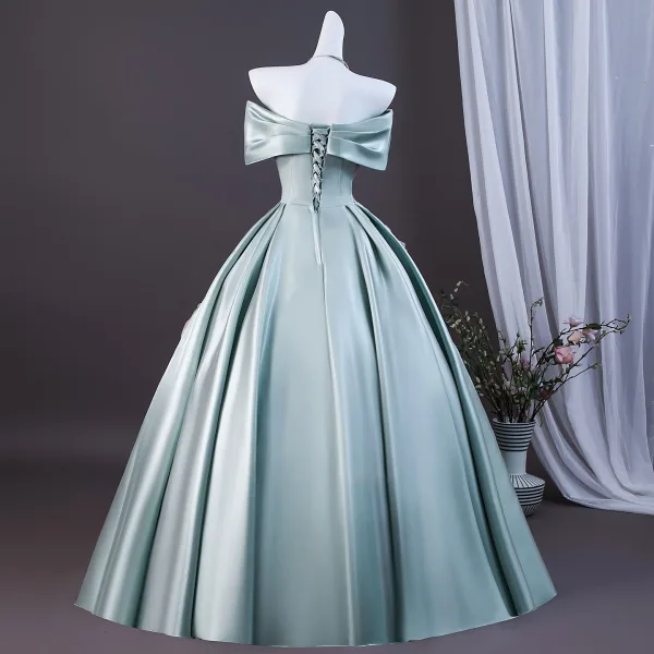 Élégant Vert Citron Perlage Paillettes Appliques Robe De Bal 2026 Robe Boule De l'épaule Manches Courtes Dos Nu
