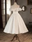 Vintage / Retro Ivory Satin Wedding Dresses 2024 A-Line / Princess Ruffle Spaghetti Straps Short Sleeve Backless Floor-Length / Long Wedding