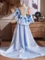 Elegant Himmelen Blå Håndlaget Appliques Ball Satin Sjal Korte Ermer 2026