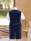 Navy Blue Suede 5-piece Short Sleeve Boys Wedding Suits 2022 Body Jewellery Pants Shirt Tie Vest Bow Wedding