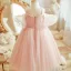 Flower Fairy Blushing Pink Appliques Birthday Flower Girl Dresses 2024 Ball Gown Spaghetti Straps Short Sleeve Backless Floor-Length / Long