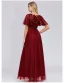 Modest / Simple Grey Sequins Lace Flower Prom Dresses 2024 A-Line / Princess Scoop Neck Short Sleeve Floor-Length / Long Prom Formal Dresses