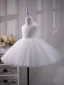 Modest / Simple White Short Birthday Flower Girl Dresses 2024 Ball Gown Scoop Neck Sleeveless Backless Bow