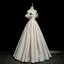 Chic / Beautiful Ivory Prom Dresses 2025 Ball Gown Off-The-Shoulder Short Sleeve Backless Floor-Length / Long Prom Formal Dresses
