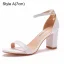 Schlicht Weiß Brautschuhe 2023 Knöchelriemen 4 cm Low Heel Thick Heels Peeptoes Hochzeit Sandaletten Hochhackige