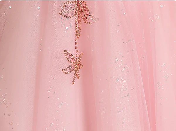 Chic / Beautiful Blushing Pink Beading Sequins Birthday Flower Girl Dresses 2024 A-Line / Princess Scoop Neck Short Sleeve Floor-Length / Long