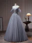Charmant Meeresblau Perlenstickerei Pailletten Ballkleider 2023 A Linie Off Shoulder Kurze Ärmel Rückenfreies Lange Ball Festliche Kleider