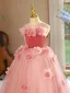 Chic / Beautiful Candy Pink Appliques Birthday Flower Girl Dresses 2024 Ball Gown Scoop Neck Sleeveless Backless Floor-Length / Long Flower Girl Dresses