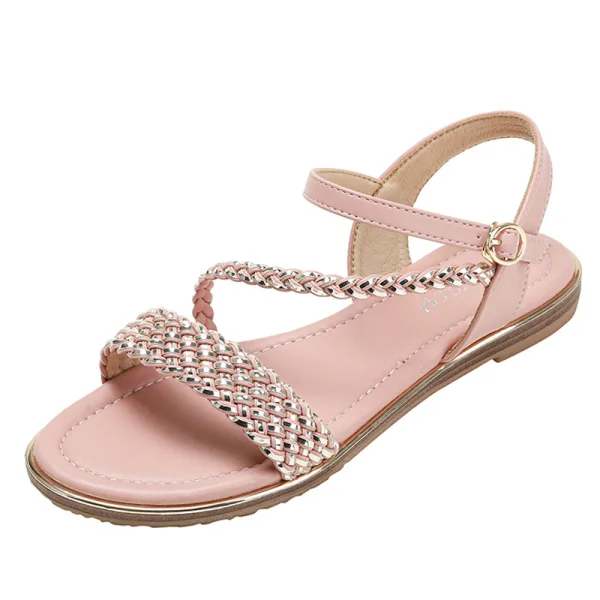 Bruin Comfortabel Strand Vlecht Platte Sandalen Dames 2022 Peep Toe Sandalen