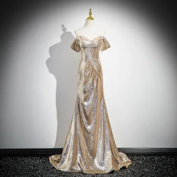 Sexy Sparkly Gold Sequins Evening Dresses 2025 Trumpet Mermaid Strapless Sleeveless Backless Sweep Train Evening Party Formal Dresses