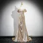 Sexy Scintillantes Doré Paillettes Robe De Soirée 2025 Trompette / Sirène Bustier Sans Manches Dos Nu Train De Balayage Soirée Robe De Ceremonie