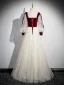 Élégant Bordeaux Paillettes Perle Robe De Bal 2025 Encolure Carrée Manches Longues Dos Nu Longue Promo Robe De Ceremonie