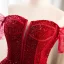 Charming Burgundy Beading Sequins Evening Dresses 2023 A-Line / Princess Off-The-Shoulder Short Sleeve Backless Floor-Length / Long Evening Party Formal Dresses