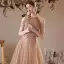 Charming Champagne Beading Tassel Pearl Rhinestone Evening Dresses 2022 A-Line / Princess Halter Sleeveless Backless Floor-Length / Long Evening Party Formal Dresses