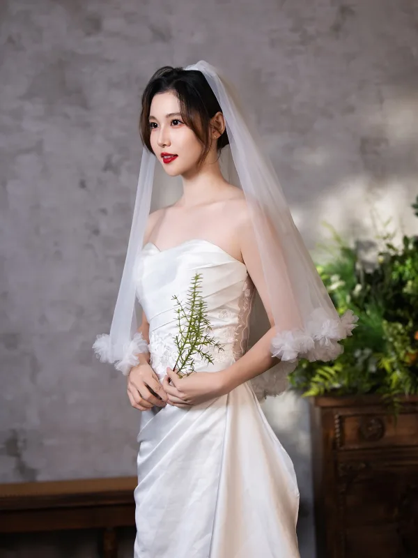 Simple Blanche Appliques 0.5 m Voile De Mariée 2025 Tulle