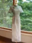 Chinese style Sage Green Gradient-Color Cheongsam 2024 Trumpet / Mermaid High Neck Short Sleeve Tea-length